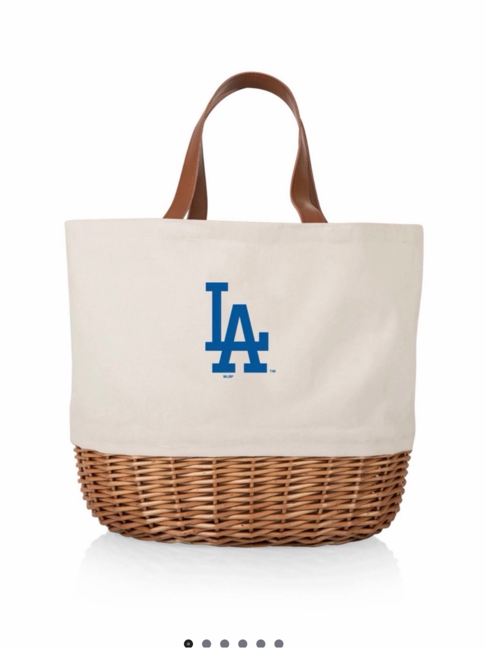 Los Angeles Dodgers Canvas & Wicker Tote - Cream with Blue Logo